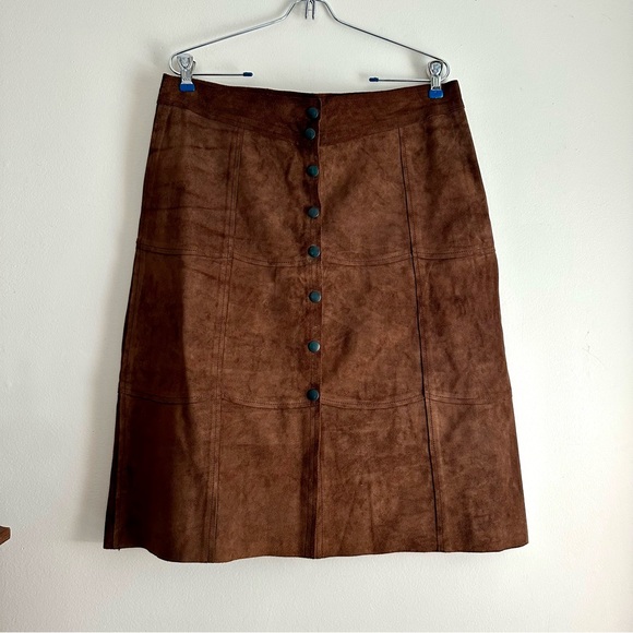GAP • Genuine Leather Suede Button Front Skirt - Picture 1 of 7